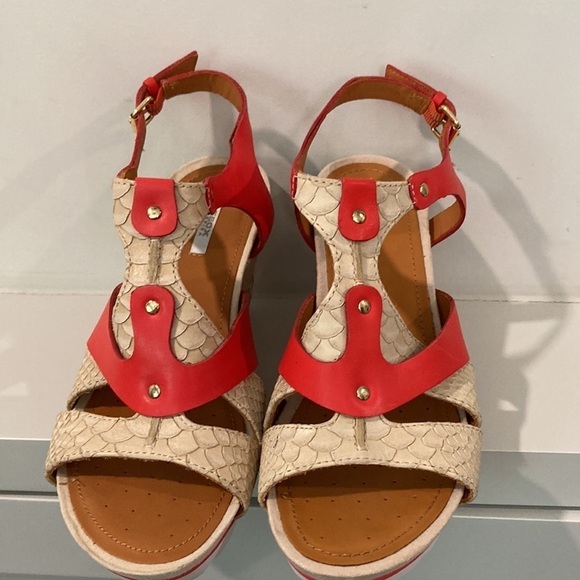Geox Red Sophie Colour Block Sporty Wedge Sandals - Picture 7 of 16